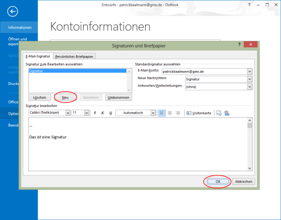 Schritt 3 Outlook 2013 Signatur festlegen