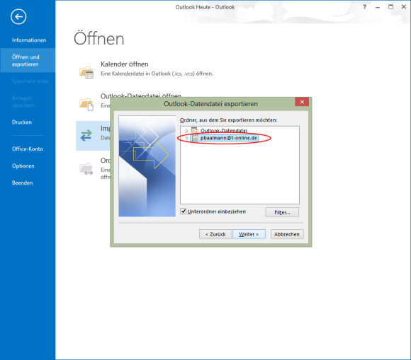 Schritt 4 Daten für das Outlook 2013 Backup auswählen