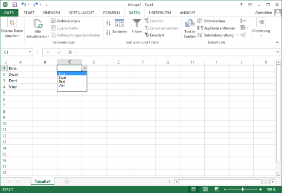 Schritt 4 die fertige Dropdown Liste in Excel 2013