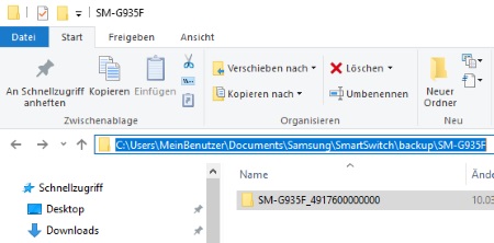 Smart Switch Speicherort der Backup-Dateien